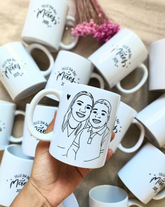 Custom Mug with Line Art Photo Portrait 15 OZ