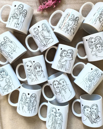 Custom Mug with Line Art Photo Portrait 15 OZ