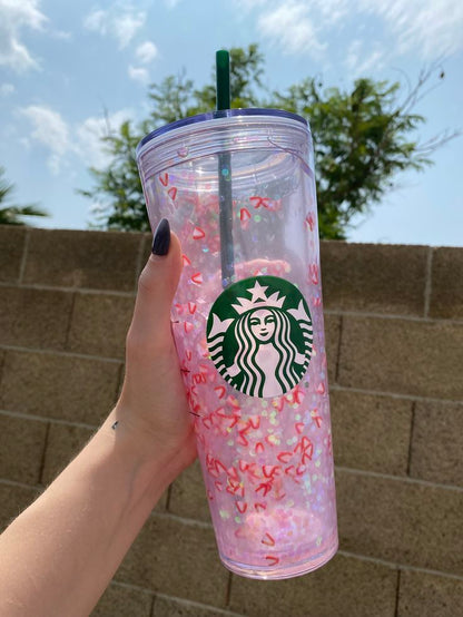 Snow Globe Plastic Tumblers with Dtf + Effect glitter 24 Oz